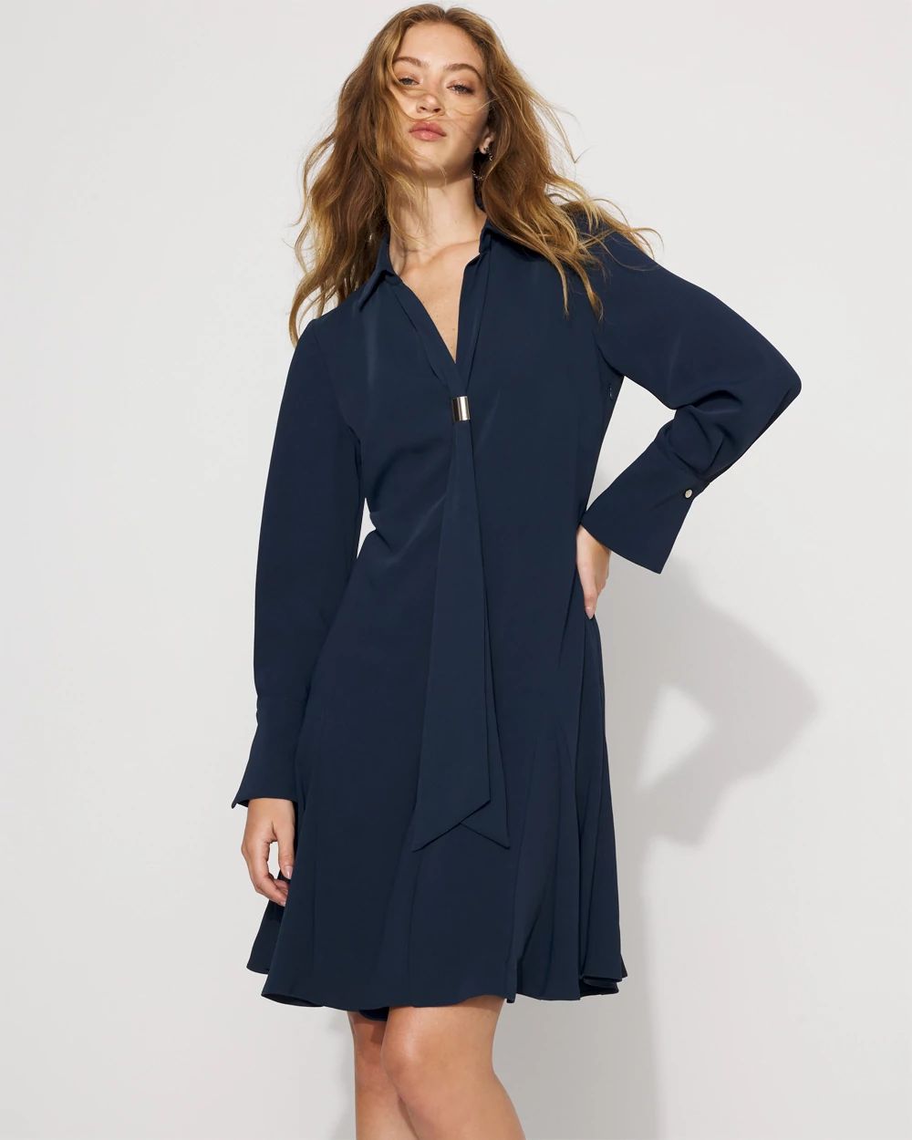 Tie-Neck Twill Shirt Dress | White House Black Market